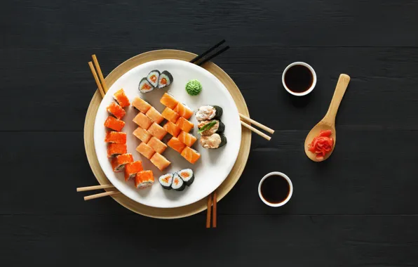 Палочки, соус, sushi, суши, роллы, имбирь, set, вассаби
