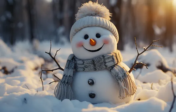 Картинка зима, снег, Рождество, Новый год, снеговик, Christmas, winter, snow