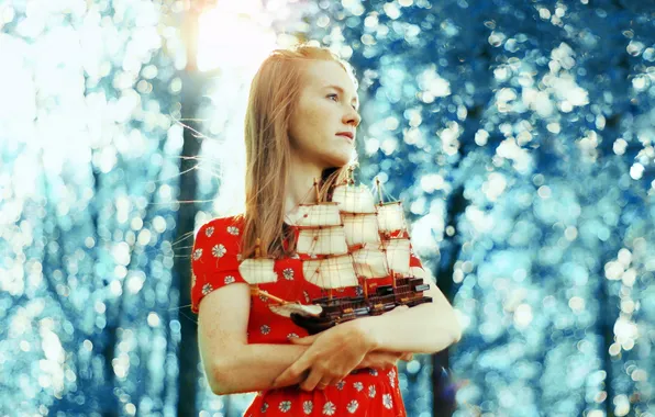 Девушка, настроение, корабль