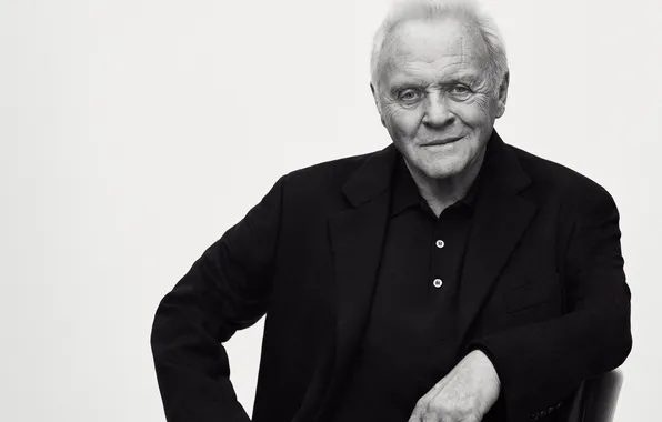 Портрет, белый фон, черно-белое, актёр, Энтони Хопкинс, Anthony Hopkins