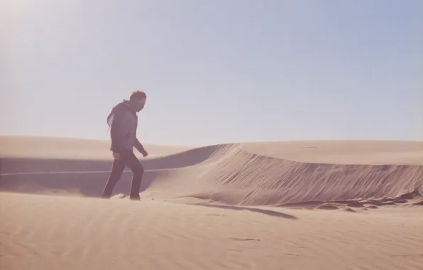 Desert, man, sand, wind, sunny, dry
