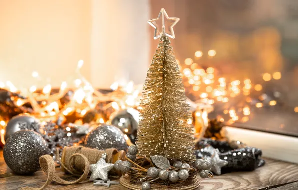 Картинка шарики, шары, Рождество, Новый год, мишура, ёлочка, декорация