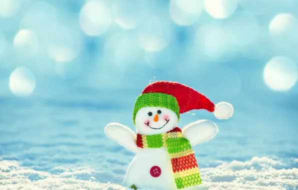 Картинка снег, улыбка, игрушка, снеговик, шарфик