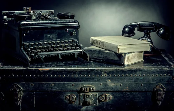 Книги, телефон, Vintage, пишущая машинка, Still Life