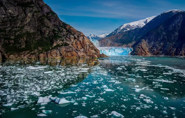 Горы, лёд, ледник, Аляска, Alaska, Glacier Bay National Park, Глейшер Бей