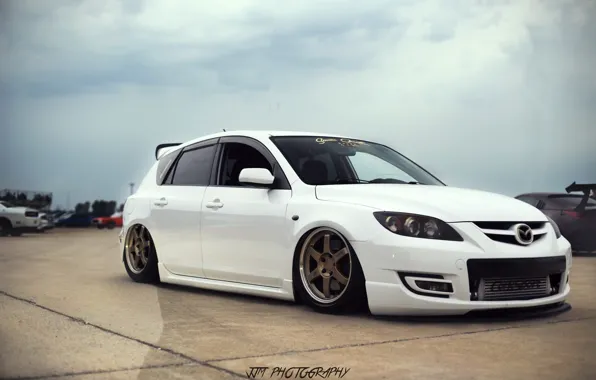 White, wheels, mazda, japan, jdm, tuning, front, мазда