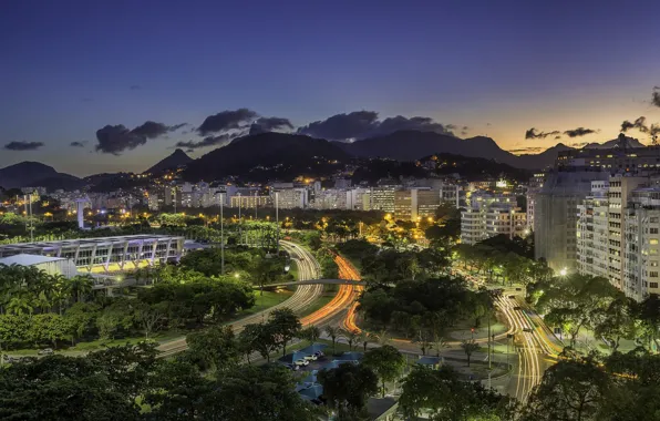 Небо, ночь, огни, Бразилия, Рио-де-Жанейро, Rio de Janeiro