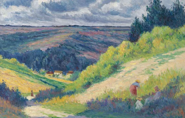 Картина, Максимильен Люс, Maximilien Luce, 1903-04, Пейзаж с Холмами возле Мулинё