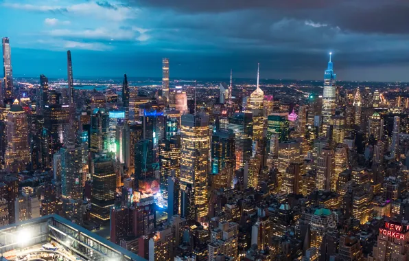 Картинка здания, дома, Нью-Йорк, ночной город, Манхэттен, небоскрёбы, Manhattan, New York City