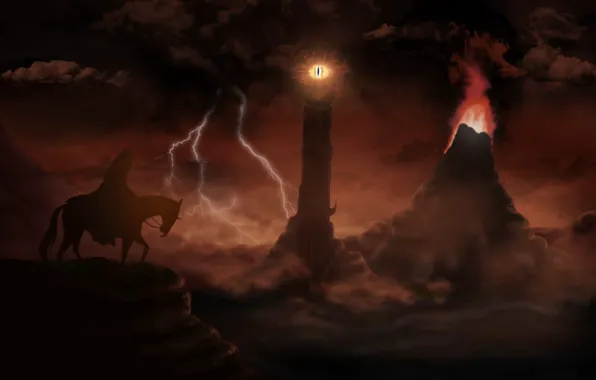 Рисунок, Властелин Колец, The Lord Of The Rings, Всадник, Око Саурона, Ородруин