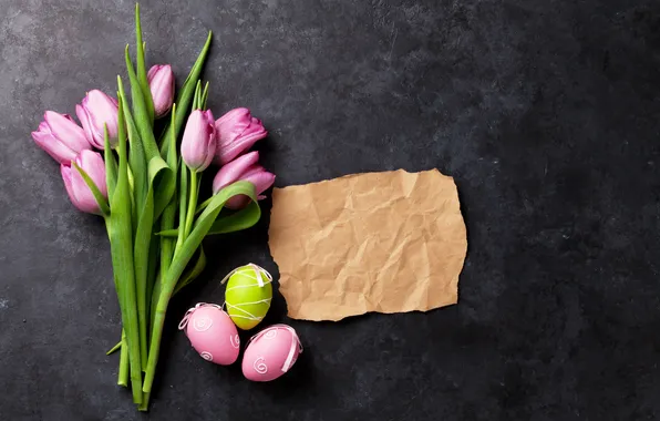 Цветы, яйца, весна, Пасха, тюльпаны, happy, pink, flowers