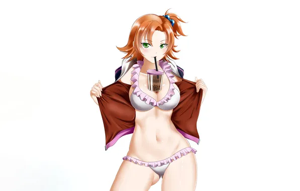 Girl, sexy, cleavage, green eyes, boobs, anime, beautiful, short hair