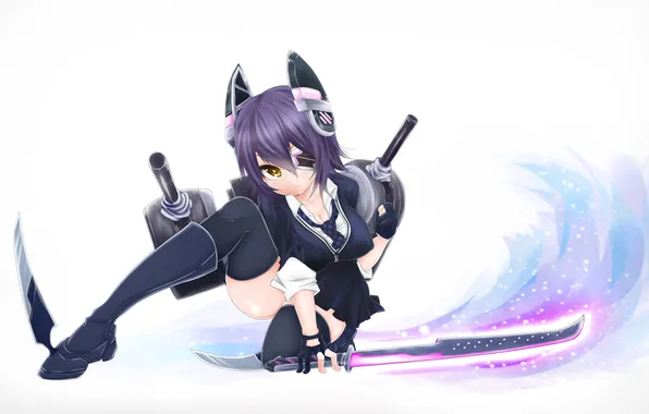 Взгляд, девушка, оружие, фон, жест, art, kantai collection, tenryuu light cruiser