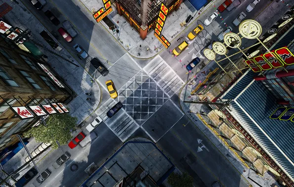 Машины, перекресток, китайский квартал, Grand Theft Auto IV