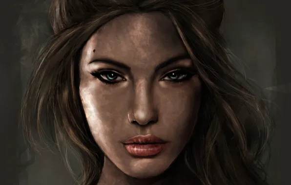 Взгляд, девушка, лицо, волосы, портрет, арт, Tomb Raider, Lara Croft