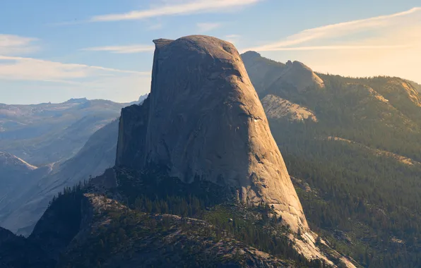 Лес, небо, солнце, деревья, горы, скалы, USA, California