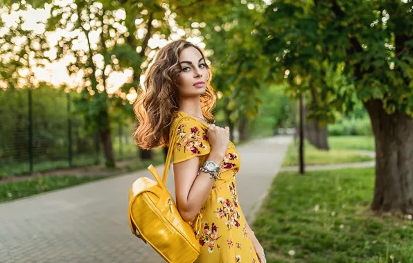 Smile, model, pose, yellow dress, Георгий Дьяков