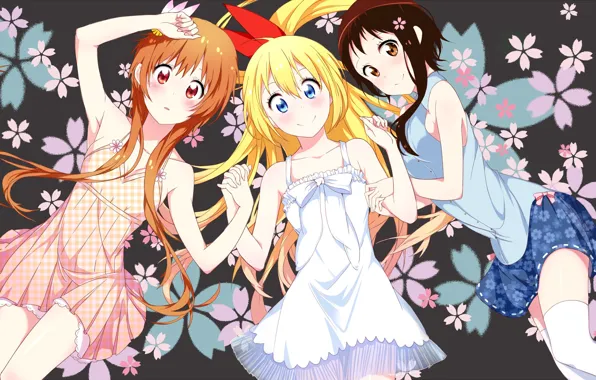 Anime, art, nisekoi, Chitoge Kirisaki, Marika Tachibana, Kosaki Onodera