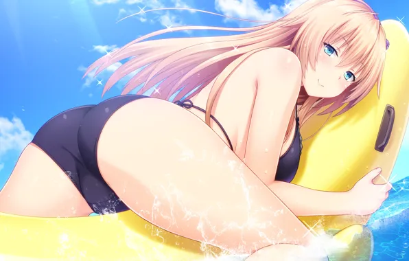 Море, купальник, девушка, банан, Anime, Games Art, Happiness with her next door