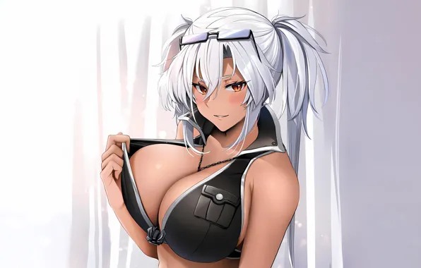 Girl, sexy, cleavage, blouse, long hair, boobs, anime, beautiful