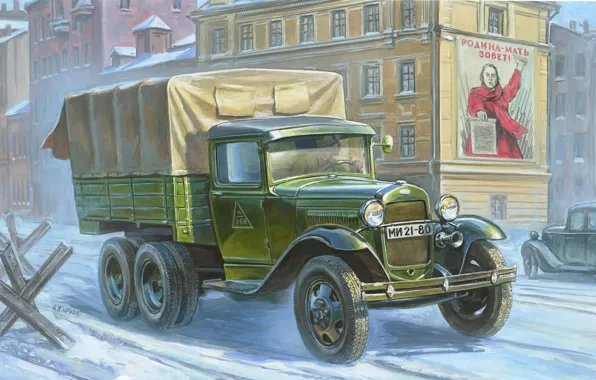 Картинка арт, автомобиль, создания, армейский, Советский, грузовой, концепции, WW2.