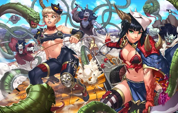 Оружие, девушки, меч, арт, монстры, сражение, ImagineFx