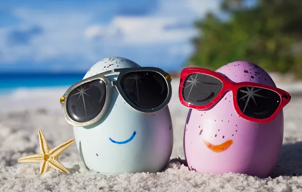 Summer, happy, beach, eggs, funny, glasses, cute, tropical