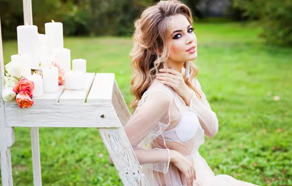 Картинка лето, девушка, лицо, белье, свечи, платье, красавица