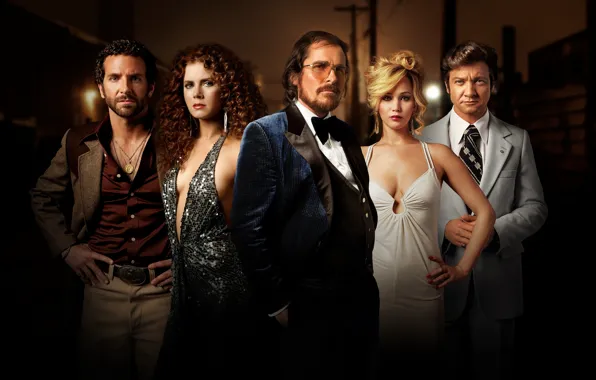 Bradley Cooper, Jennifer Lawrence, Jeremy Renner, Christian Bale, Amy Adams, American Hustle, Афера по американски
