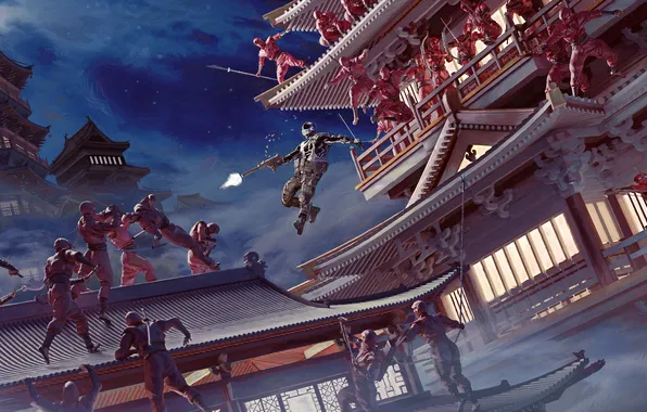 Картинка оружие, япония, арт, ниндзя, выстрелы, G.I. Joe: Бросок кобры 2, Snake Eyes, Снейк Айз