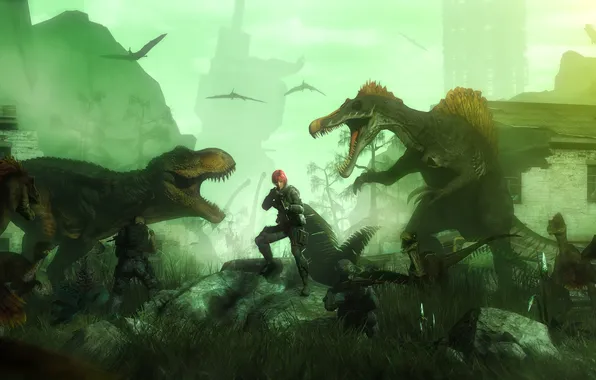 Картинка город, солдаты, fan art, dinosaurs, t-rex, Dino Crisis