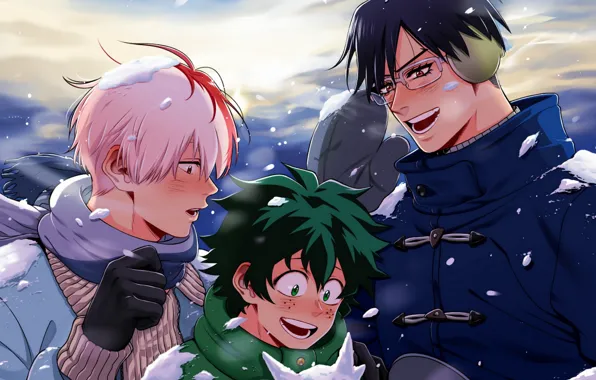 Зима, парни, My Hero Academia, Boku No Hero Academia, Мидория Изуку, Тодороки Шото, Моя Геройская …
