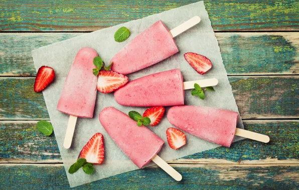 Клубника, мороженое, десерт, strawberry, sweets, ice cream