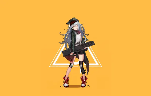 Девушка, оружие, фон, кепка, Girls Frontline, Девушки фронта