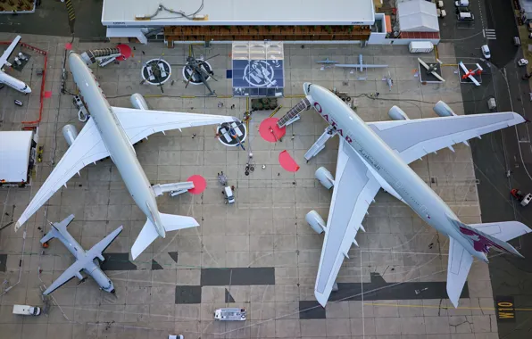 Картинка Самолет, Широкофюзеляжный, Дальнемагистральный, Qatar Airways, Airbus A380, Airbus A350 XWB, CASA C-295