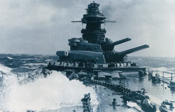 Картинка guns, sea, war, retro, France, battleship, Richelieu