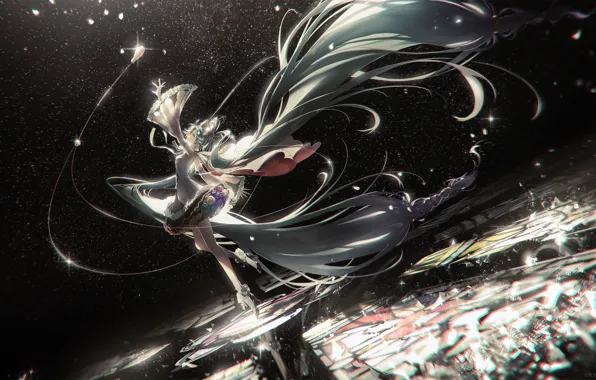 Вода, девушка, танец, Hatsune Miku, Vocaloid