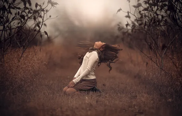 Природа, волосы, девочка, взмах, боке