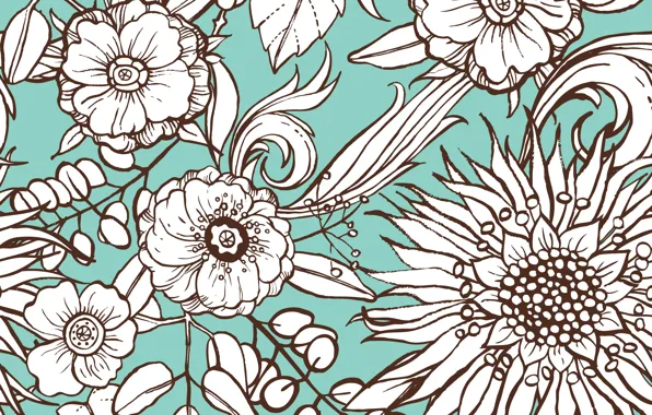 Текстура, flower, blue, background, pattern