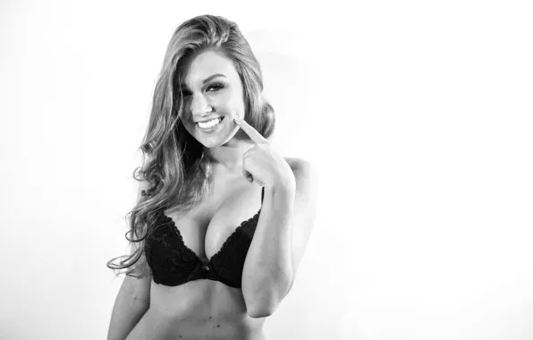 Girl, bra, boobs, woman, smile, black and white, tits, body