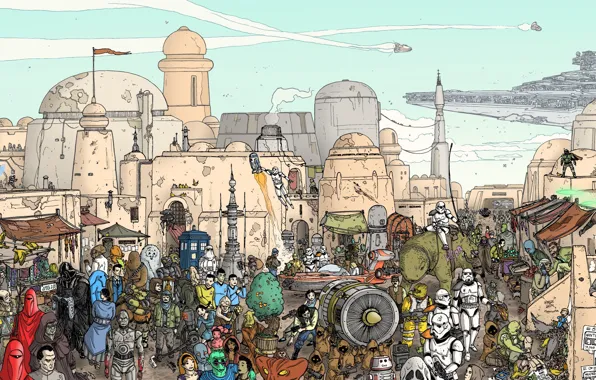 Город, Star Wars, Герои, City, Fantasy, Арт, Art, Фантастика