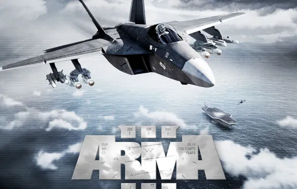 Game, fighter, weapon, Jet fighter, aircraft carrier, navy, Arma 3, Arma