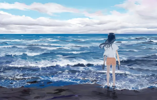 Картинка море, небо, девочка, Atsushi2988