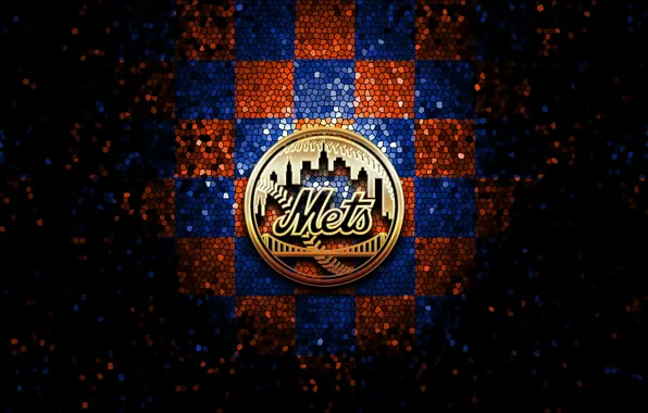 Wallpaper, sport, logo, baseball, glitter, checkered, MLB, New York Mets
