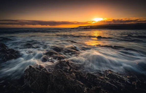 Закат, побережье, Шотландия, Scotland, Aberdeenshire