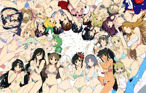 Sexy, cleavage, green eyes, long hair, girls, brown eyes, boobs, anime