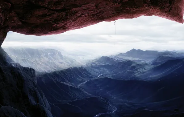 Картинка горы, скала, человек, альпинизм, скалолазание