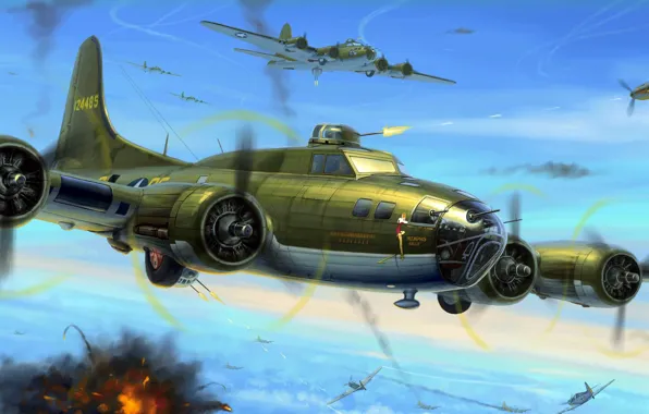 Boeing, ВВС США, B-17, Летающая крепость, Flying Fortress, тяжёлый четырёхмоторный бомбардировщик, первый серийный американский цельнометаллический, …