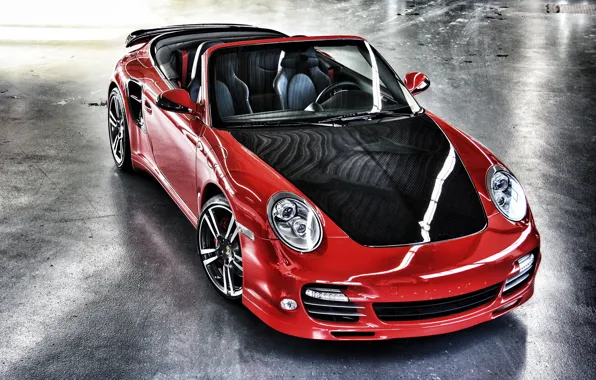 Красный, 997, Porsche, turbo, red, карбон, кабриолет, порше