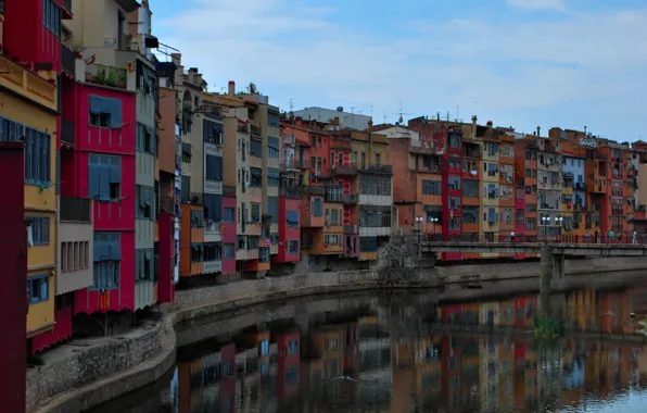 Картинка мост, река, здания, Испания, river, bridge, Spain, Girona